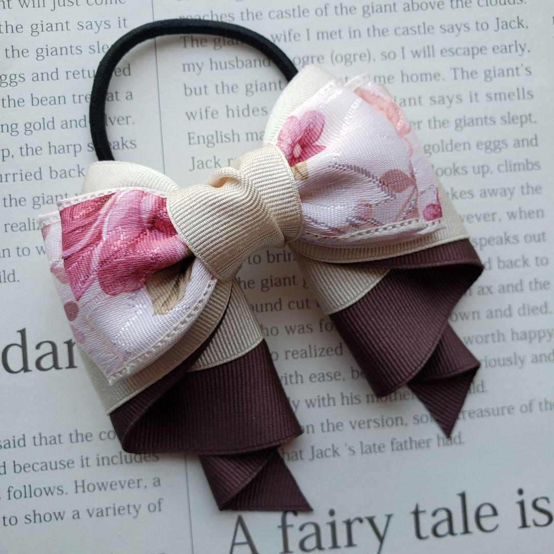リボン　ヘアゴム♡カノンリボン～long～♡アンティークフラワー♡ハンドメイド