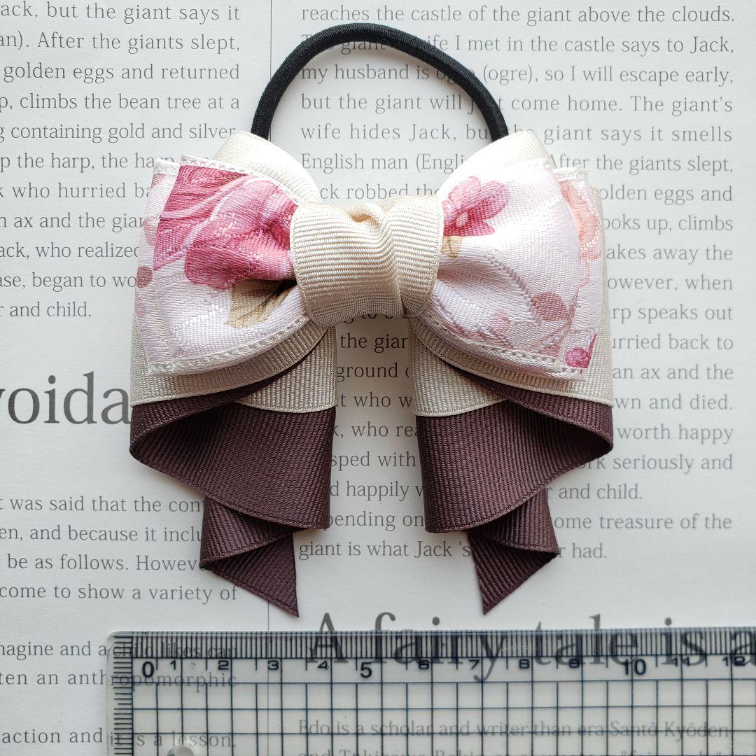リボン　ヘアゴム♡カノンリボン～long～♡アンティークフラワー♡ハンドメイド