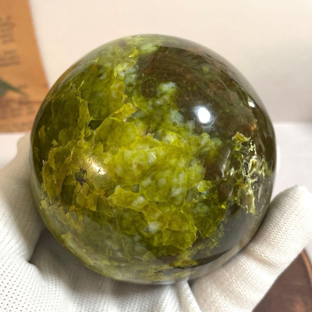 天然石　希少　天然グリーンオパール　　大玉スフィア　78ミリ【台座付き】