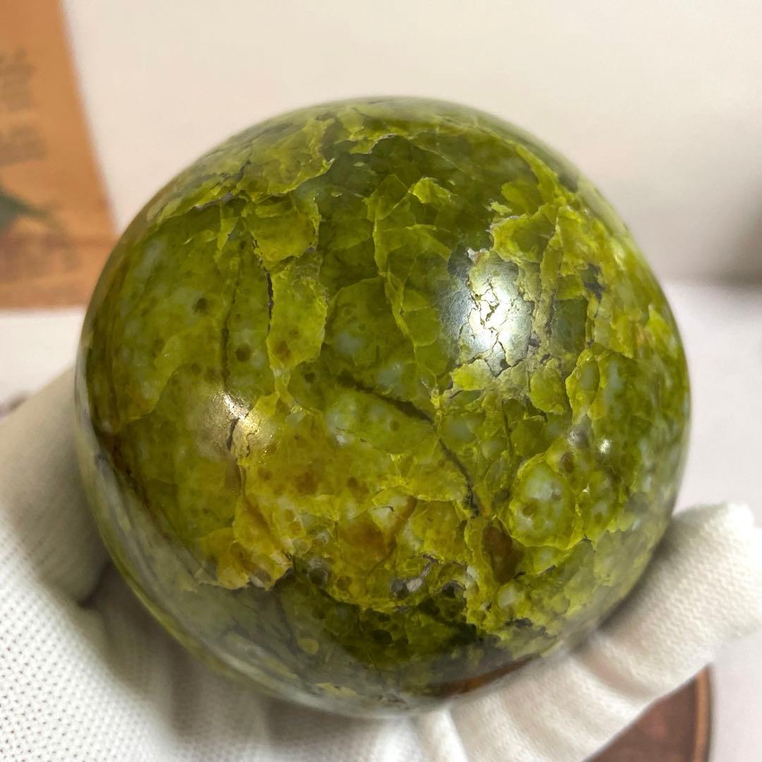 天然石　希少　天然グリーンオパール　　大玉スフィア　78ミリ【台座付き】