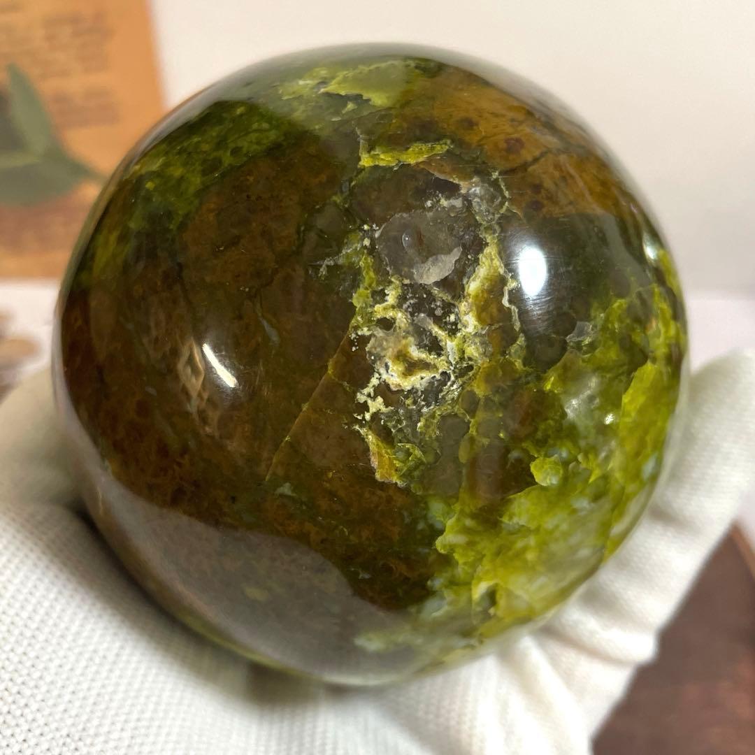天然石　希少　天然グリーンオパール　　大玉スフィア　78ミリ【台座付き】