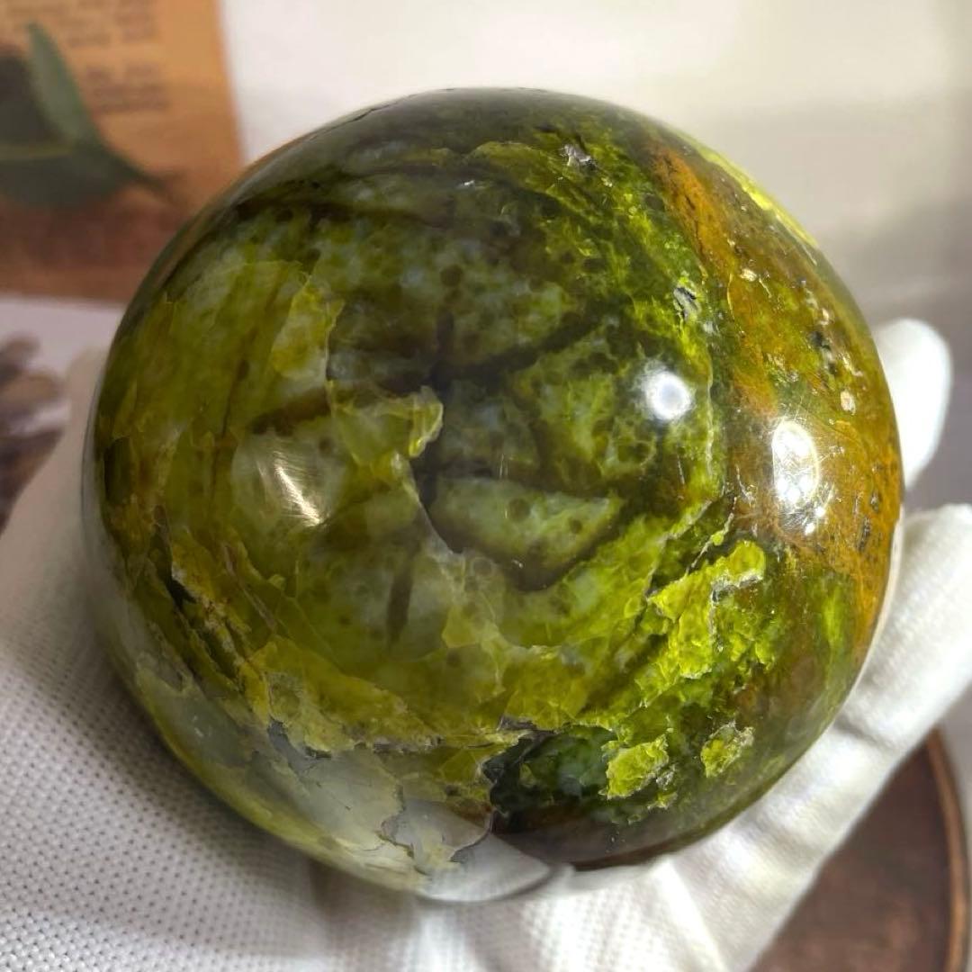 天然石　希少　天然グリーンオパール　　大玉スフィア　78ミリ【台座付き】