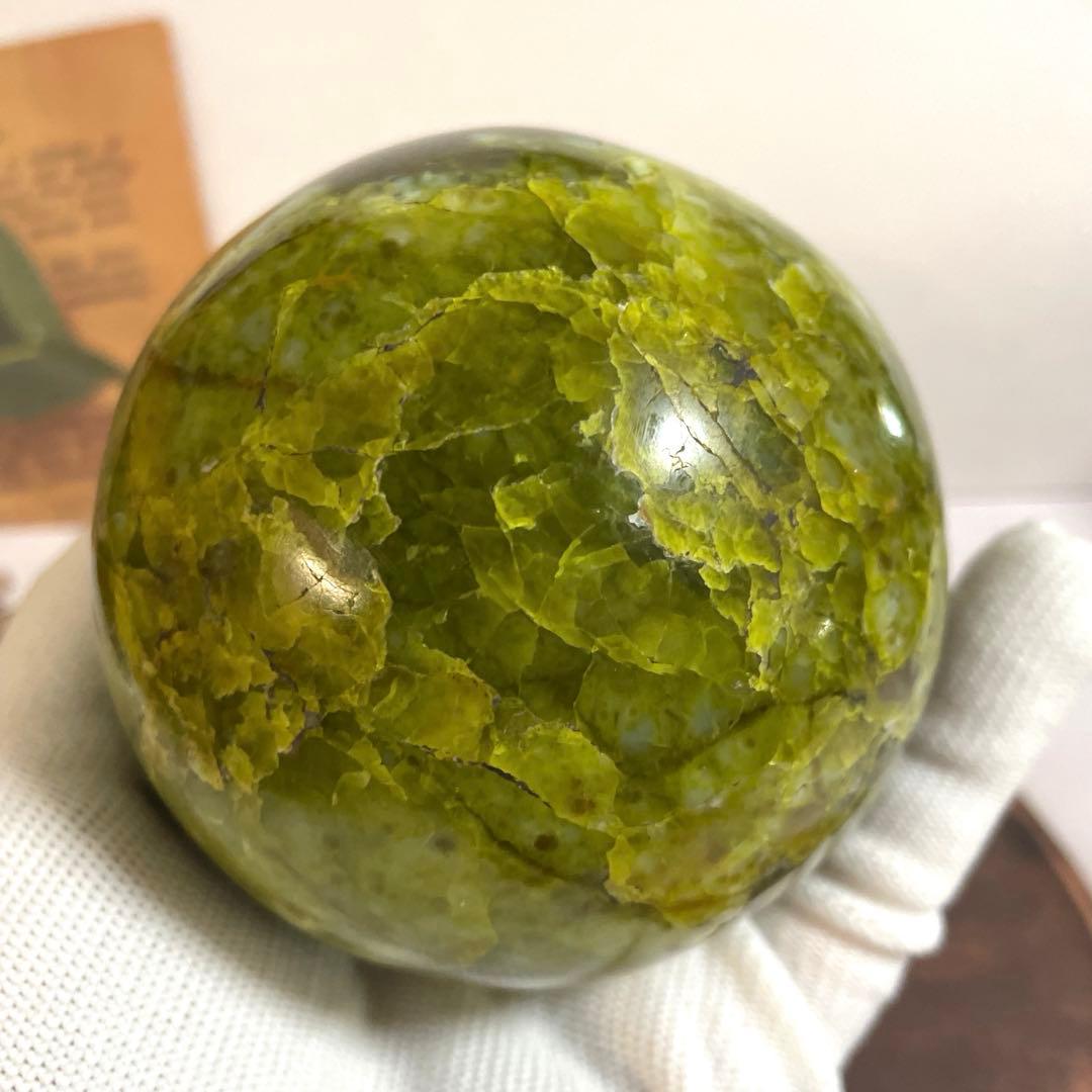 天然石　希少　天然グリーンオパール　　大玉スフィア　78ミリ【台座付き】