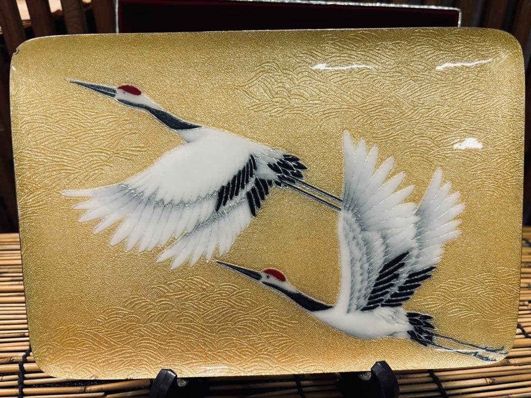 ATー２４ 七宝焼 丹頂鶴の 飾り皿 超美品 超良品