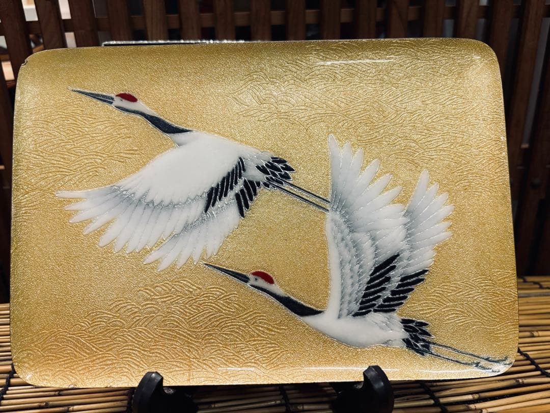ATー２４ 七宝焼 丹頂鶴の 飾り皿 超美品 超良品