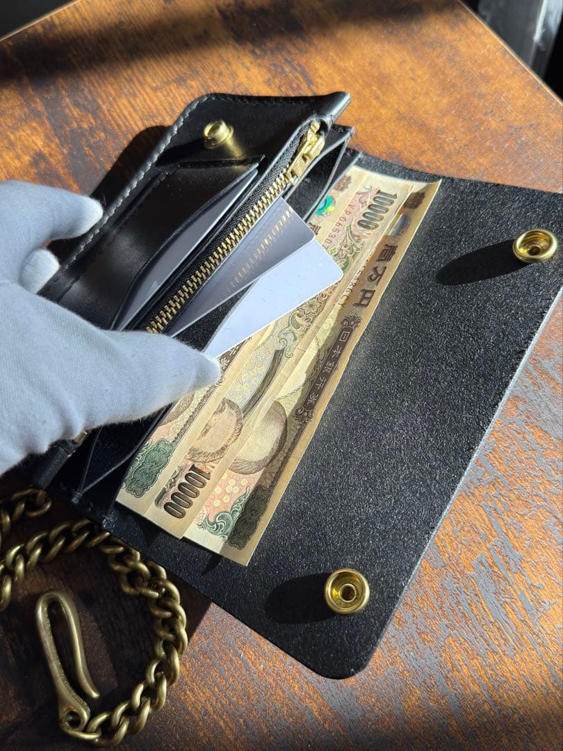 tracker wallet long 【国産ヌメ革】丸染めBLACK三層