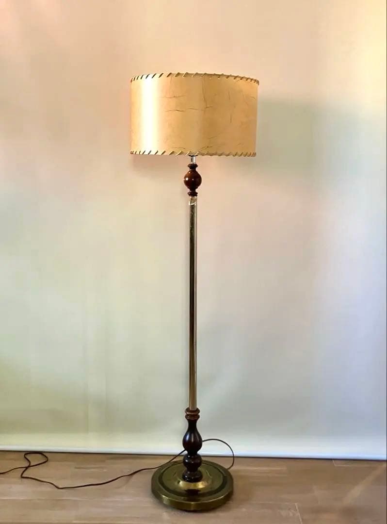 DEMODE購入 ヴィンテージ フロアランプ 真鍮×木製 アンティーク シェード