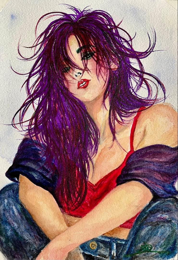 原画 水彩 女性画 三部作 モノクロ×彩色 B5 一点物 インテリア