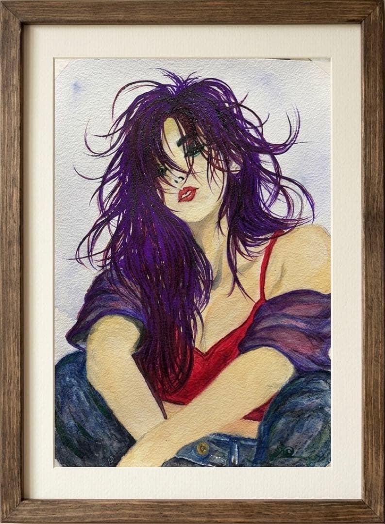 原画 水彩 女性画 三部作 モノクロ×彩色 B5 一点物 インテリア