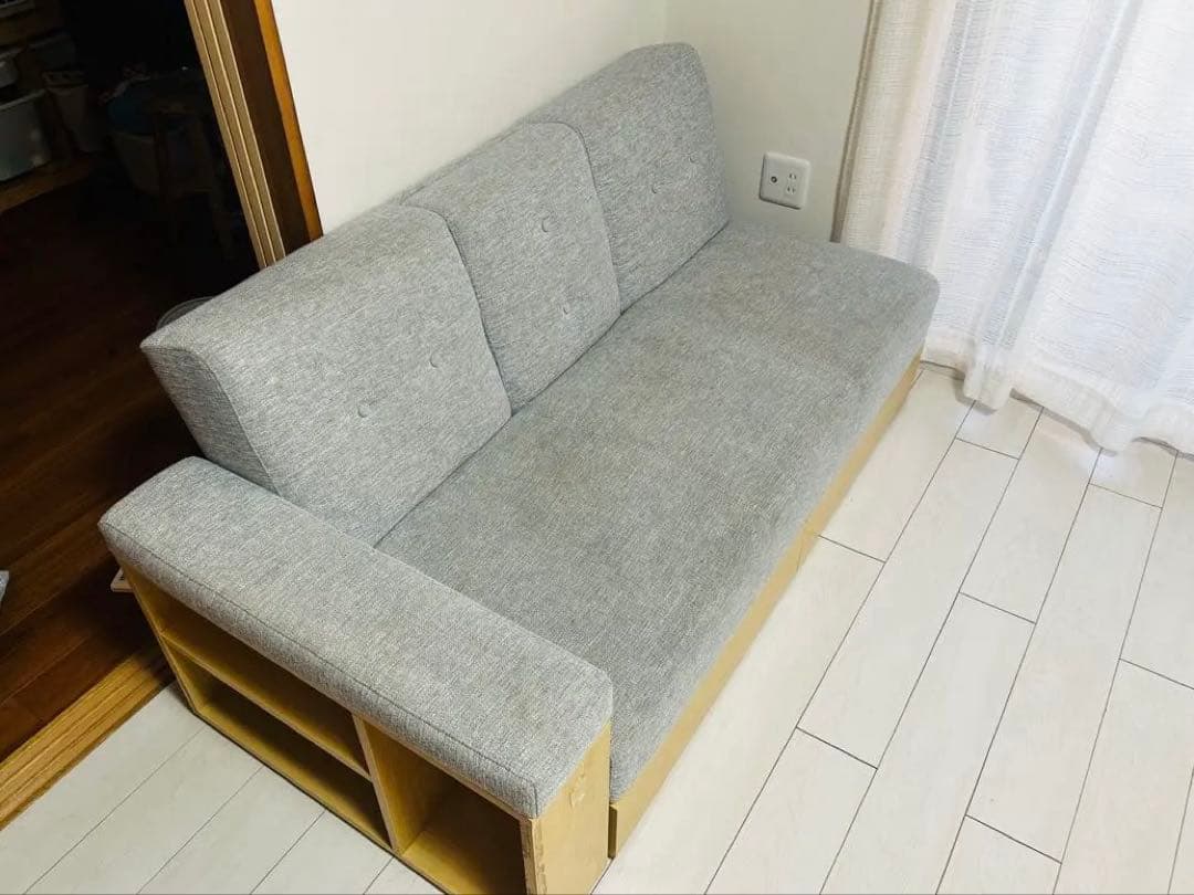グレー 2WAYソファ 2〜3人掛け　引き出し収納付き
