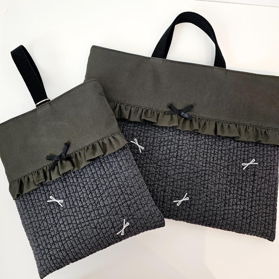 入学・入園3点セット★ヌビ　刺繍　リボン①レッスンバッグ・上履き入れ・ナップ