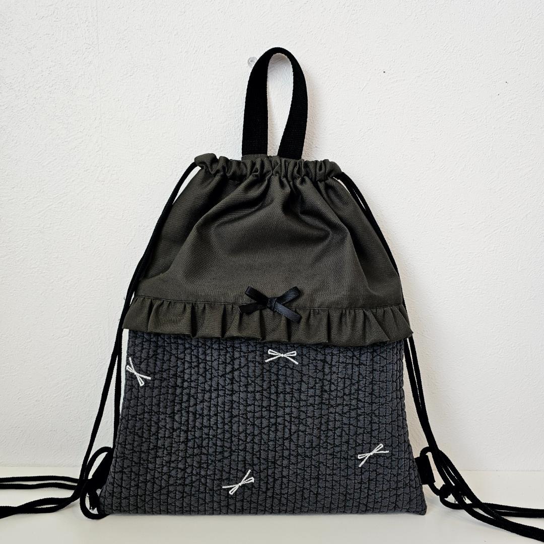 入学・入園3点セット★ヌビ　刺繍　リボン①レッスンバッグ・上履き入れ・ナップ