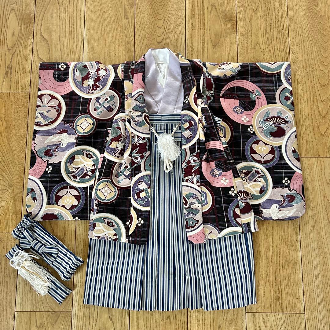 希少 着付け不要！3歳用羽織袴セット　かんたん袴　紫