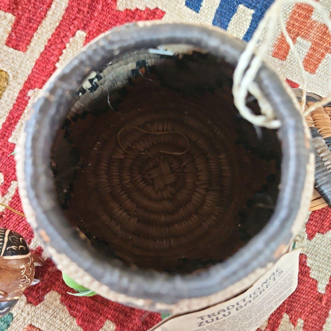アフリカ　バスケット　2個セット　ズールーバスケット　茶　プリミティブ
