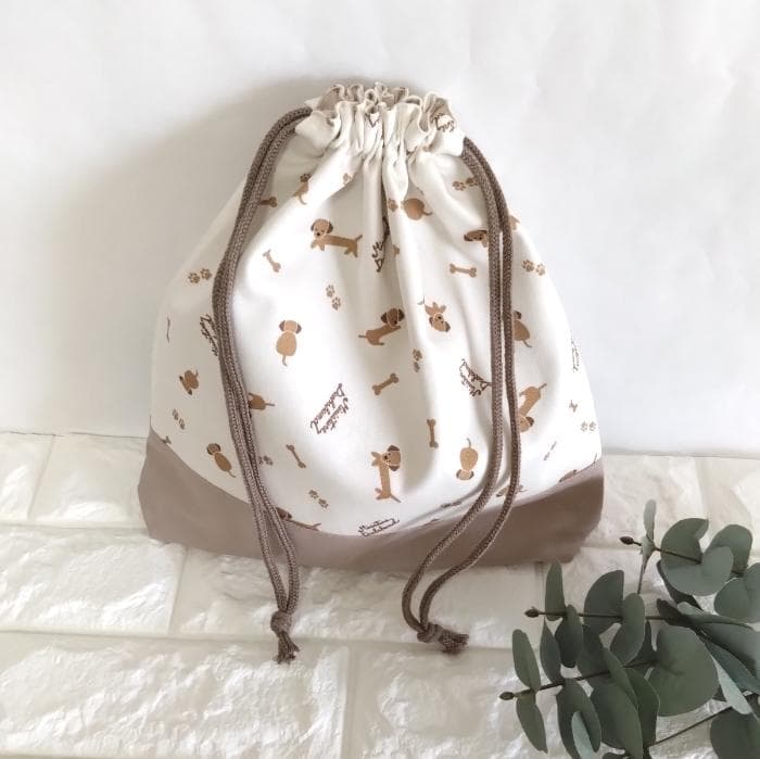 レッスンバッグ&上履き入れ&体操着袋・ミニチュアダックス・ベージュ　＃n1403