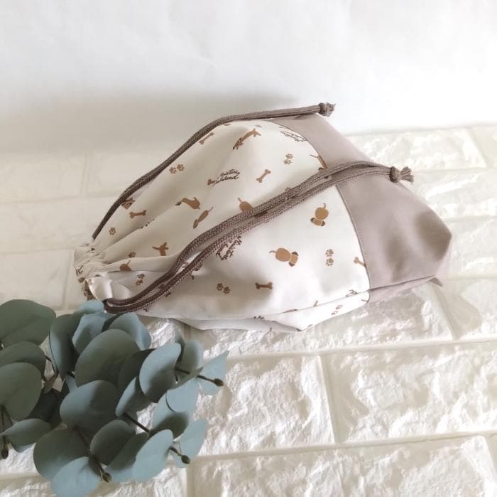 レッスンバッグ&上履き入れ&体操着袋・ミニチュアダックス・ベージュ　＃n1403