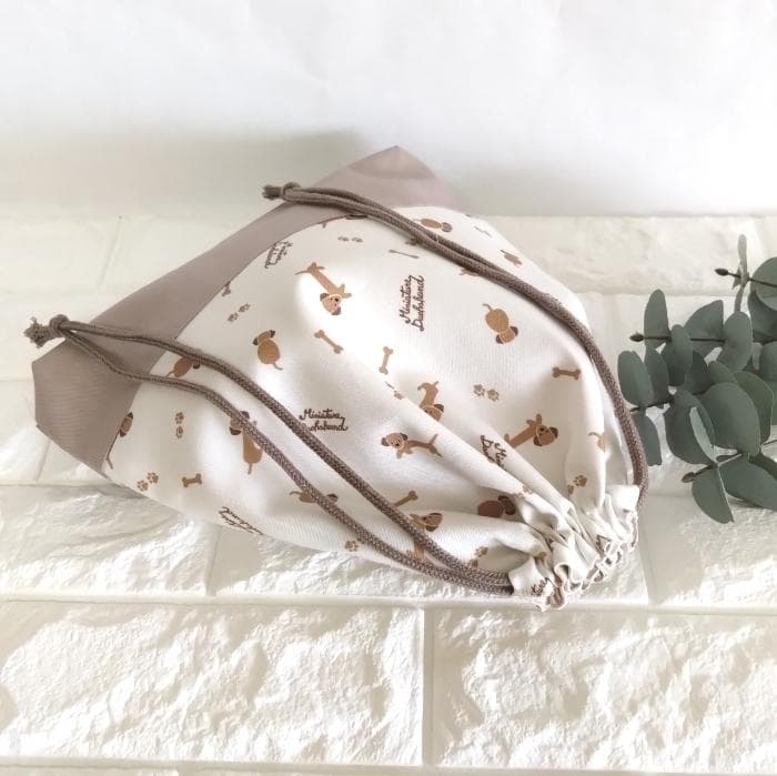 レッスンバッグ&上履き入れ&体操着袋・ミニチュアダックス・ベージュ　＃n1403