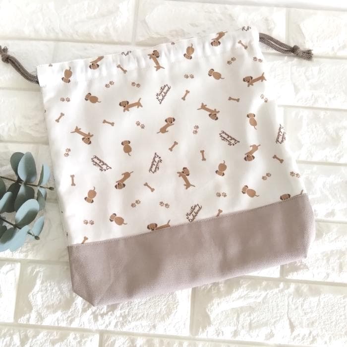 レッスンバッグ&上履き入れ&体操着袋・ミニチュアダックス・ベージュ　＃n1403