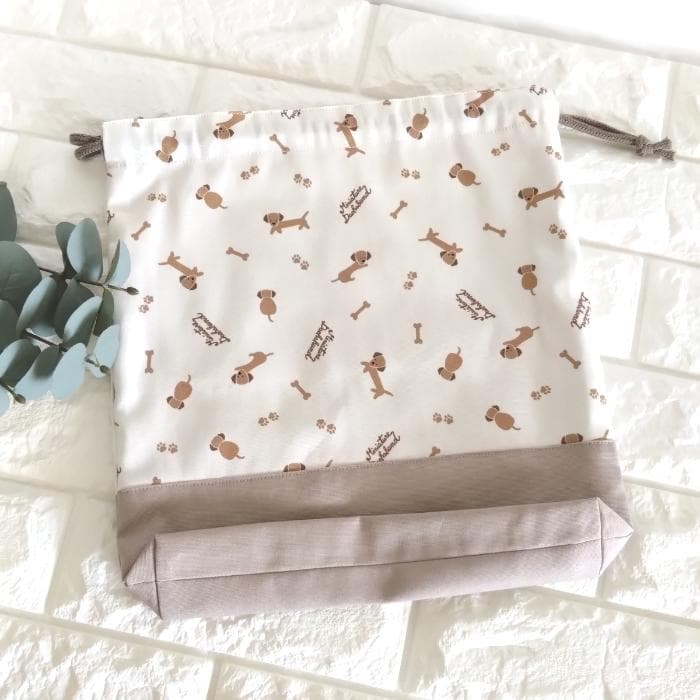 レッスンバッグ&上履き入れ&体操着袋・ミニチュアダックス・ベージュ　＃n1403