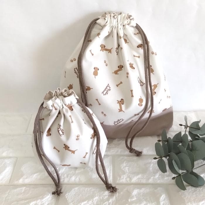 レッスンバッグ&上履き入れ&体操着袋・ミニチュアダックス・ベージュ　＃n1403