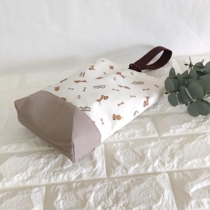 レッスンバッグ&上履き入れ&体操着袋・ミニチュアダックス・ベージュ　＃n1403