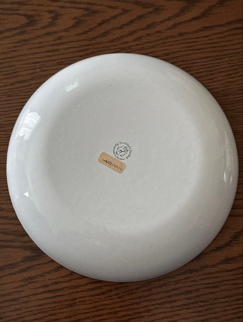 青と緑の花柄大皿ヴィンテージオーストリアンエナメル ウェア飾り皿花と鳥のデザイン