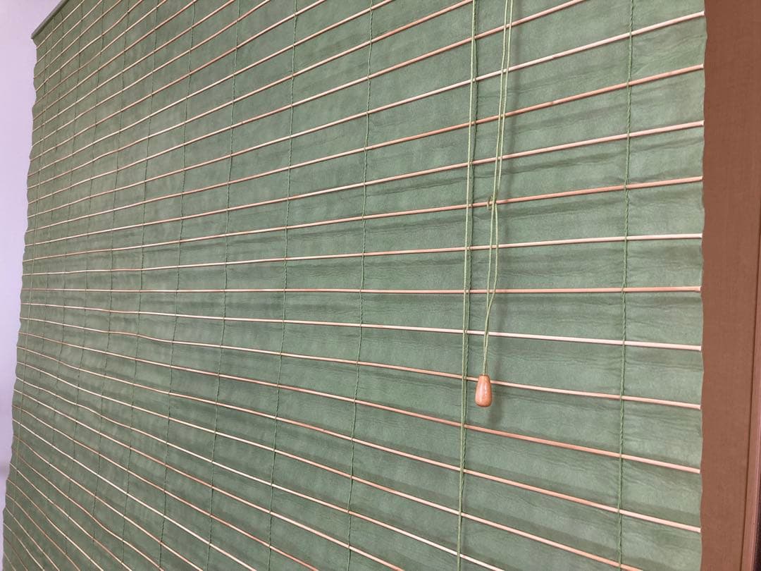 和紙調 ロールスクリーン 180x180コード式 不織布 緑 ロールアップ