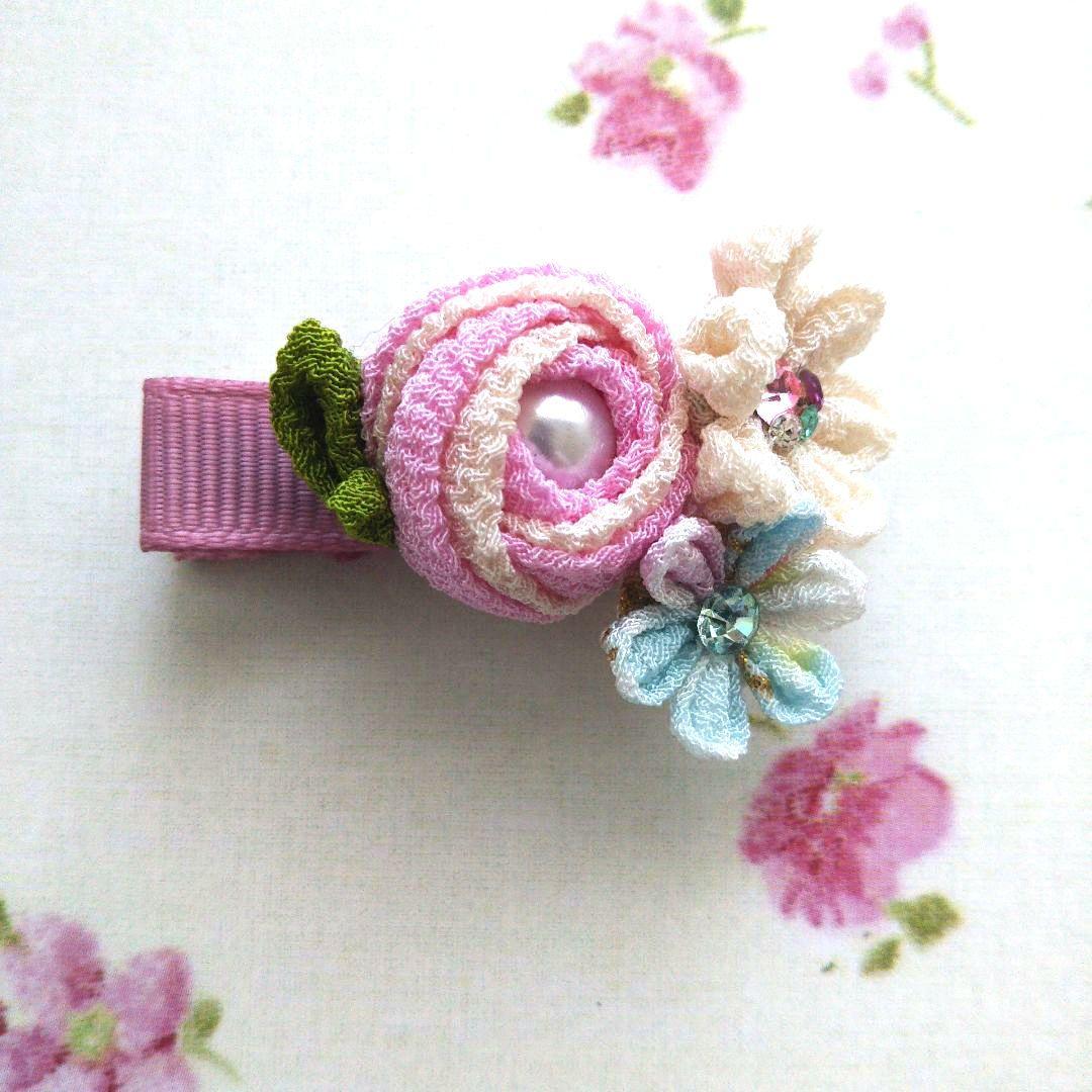 ＊大人かわいい＊つまみ細工のヘアクリップ rose