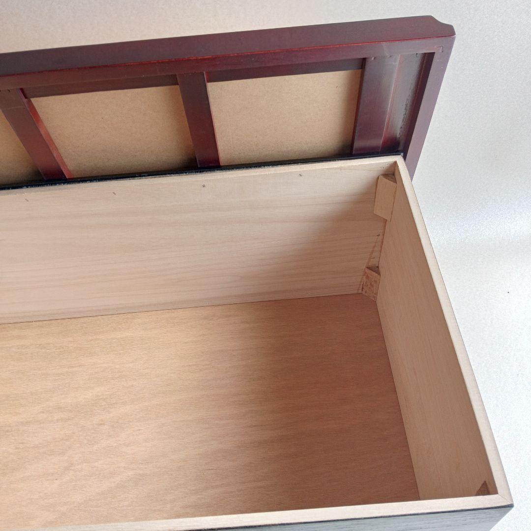 【未使用・保管品】久月 ひな飾り台 親王飾り用櫃と背屏風（同柄）　櫃型木製飾り箱