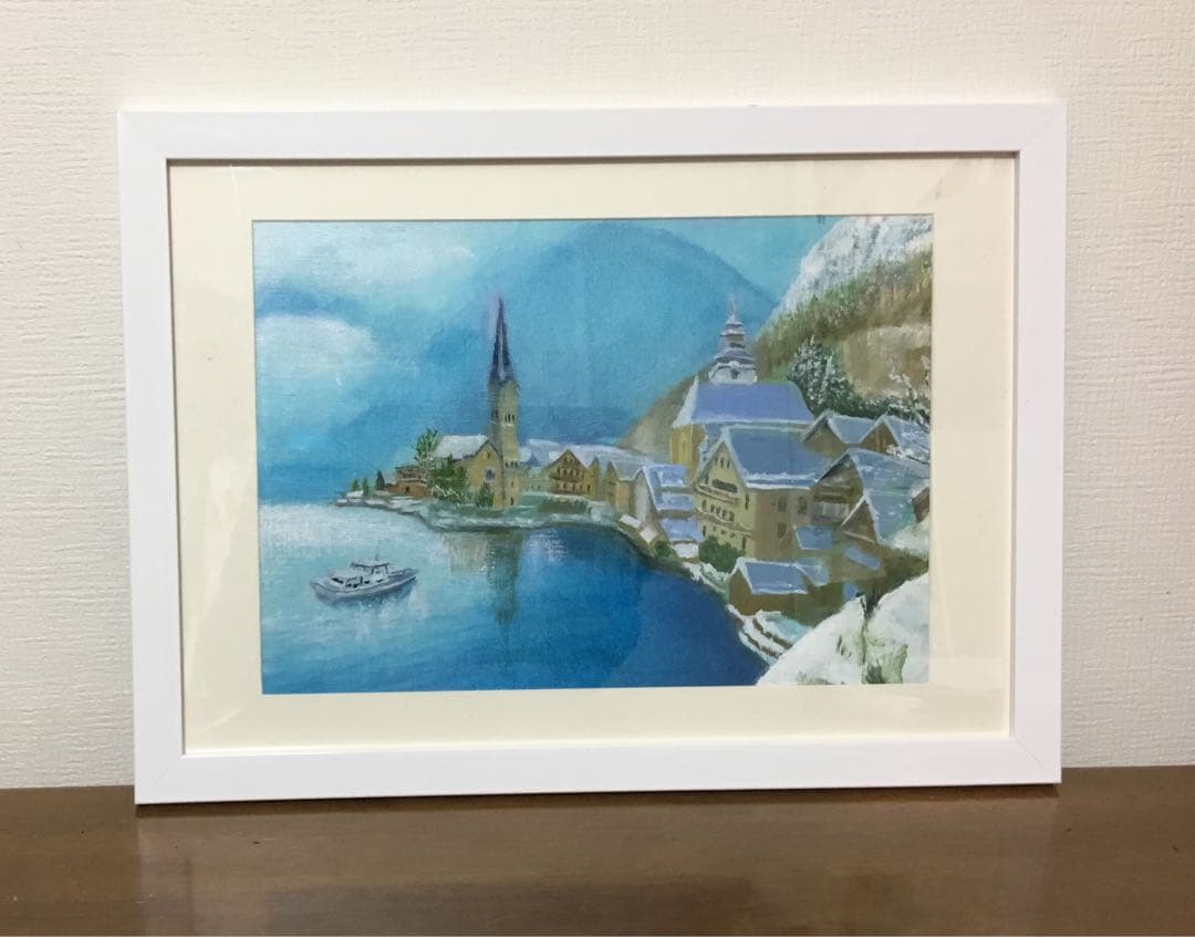 「　湖畔の冬　」油彩画　原画　額付