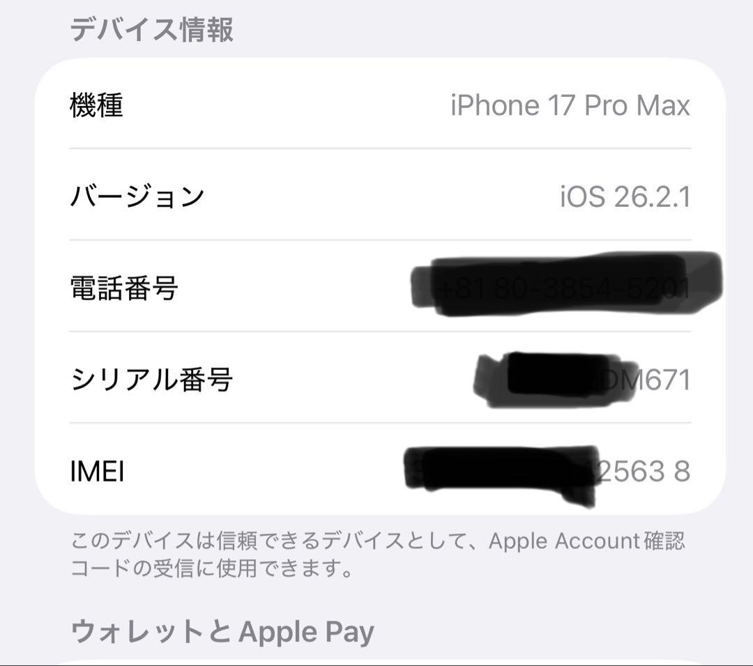 iPhone17 Pro Max 256GB 本体&ケーブル&箱