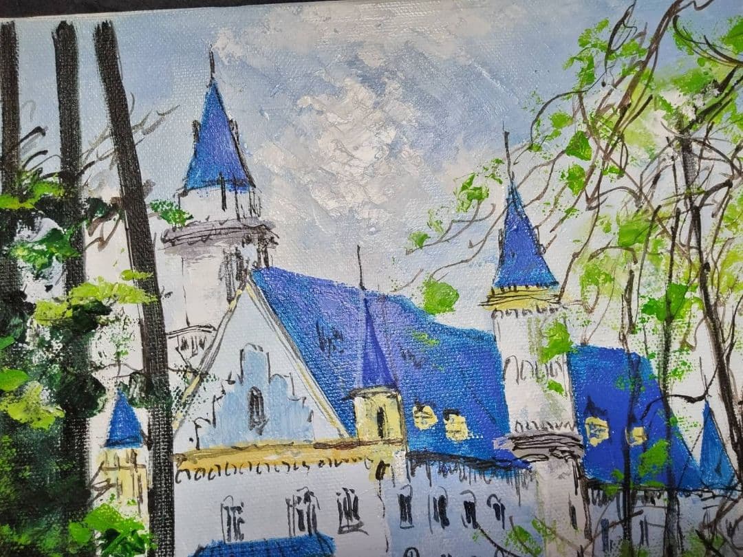 油絵　「古城」ドイツ　ノイシュバンシュタイン城