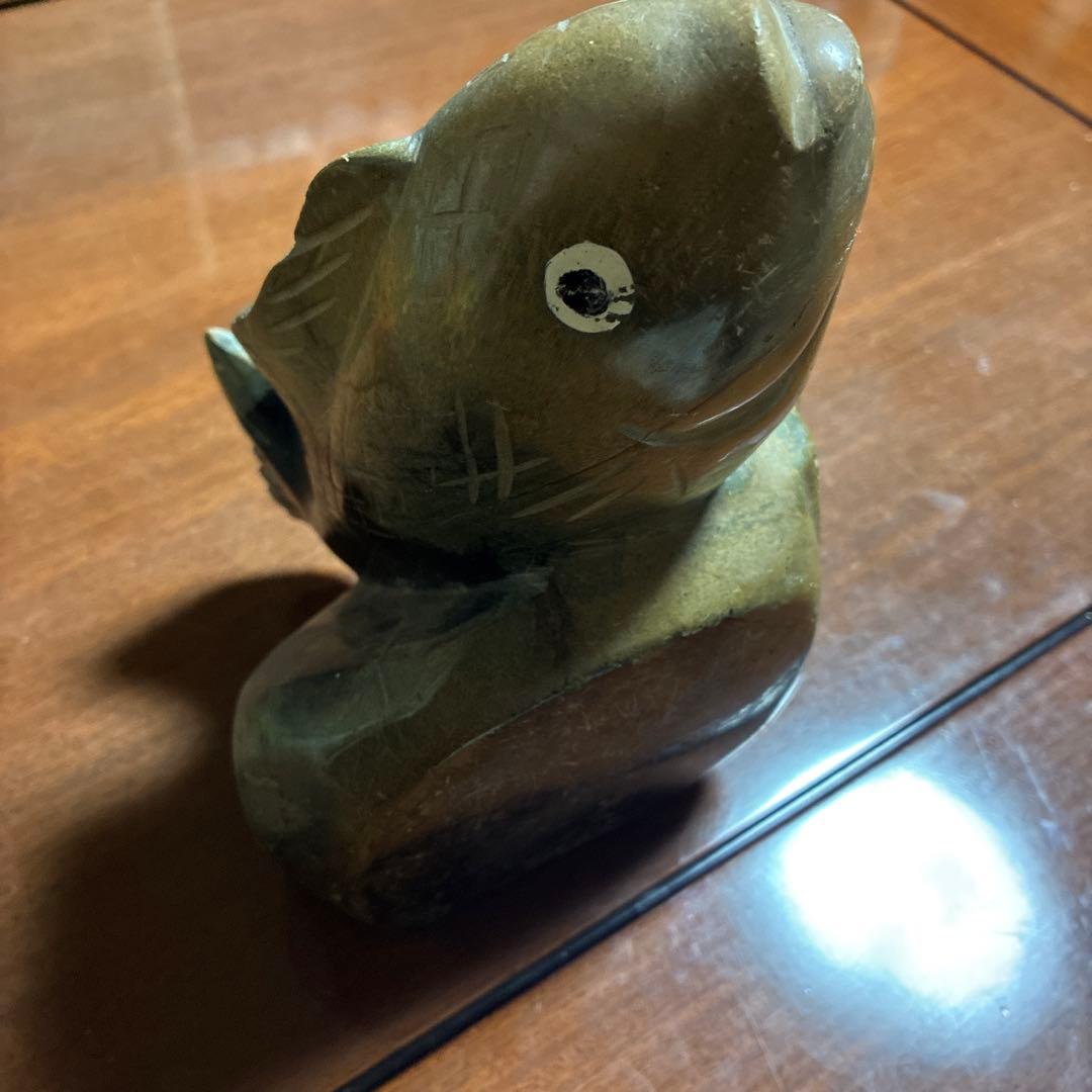【置物・インテリア】石彫刻 魚の置物 縁起物 風水