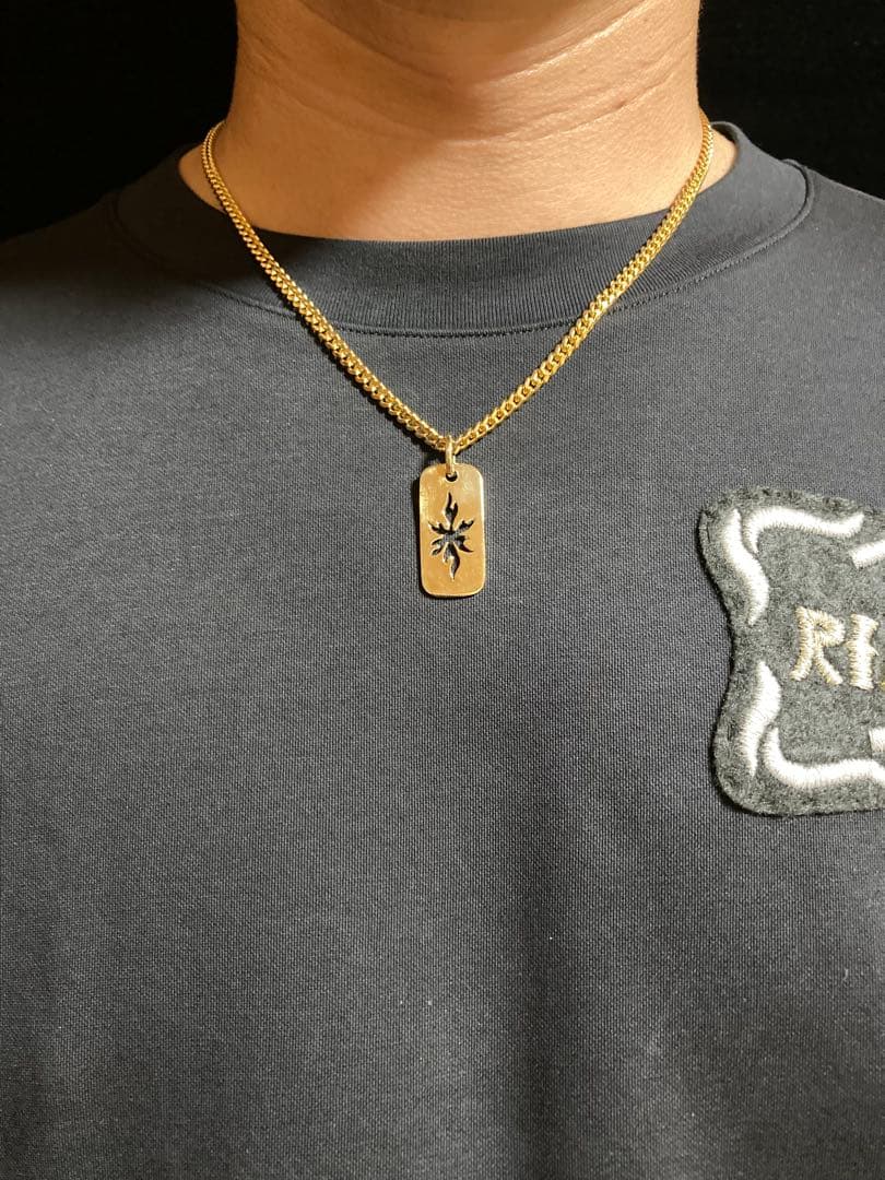 Dog Tag フレイムパターン Pendant チェーン付き 真鍮
