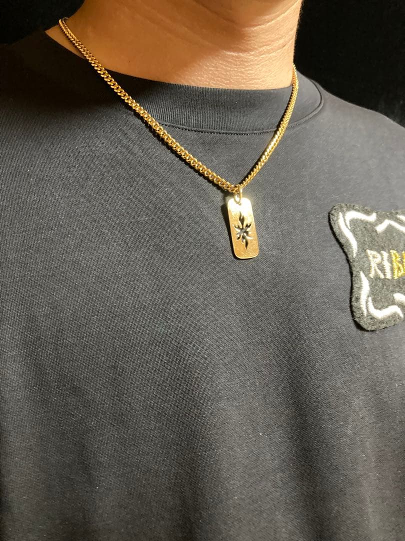 Dog Tag フレイムパターン Pendant チェーン付き 真鍮