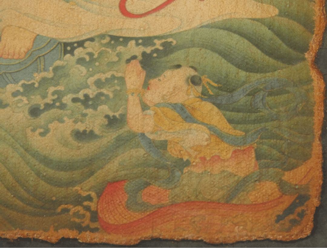 ★名品　【敦煌莫高窟壁画 観音菩薩像 】中國 石窟寺院 高麗仏画 水月観音