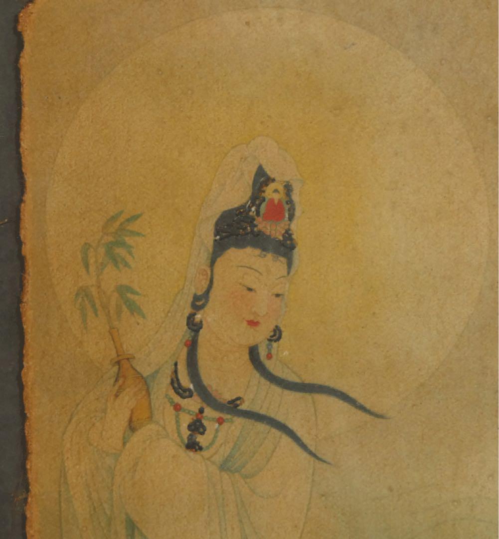 ★名品　【敦煌莫高窟壁画 観音菩薩像 】中國 石窟寺院 高麗仏画 水月観音