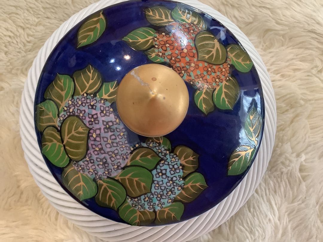 琴峰窯 紫陽花文 楕円透かし皿と菓子入れセット　と思われます