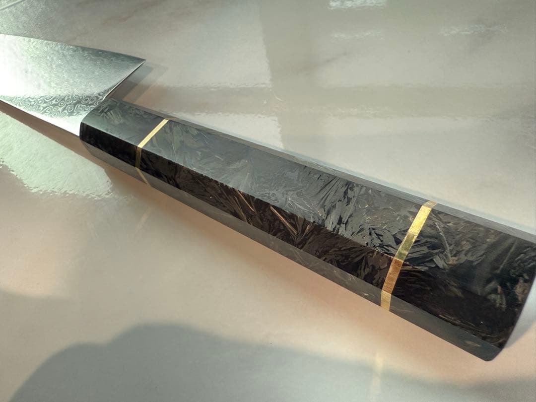 V10号金 ダマスカス鋼 シェフナイフ 黒壇柄 刃渡240mm