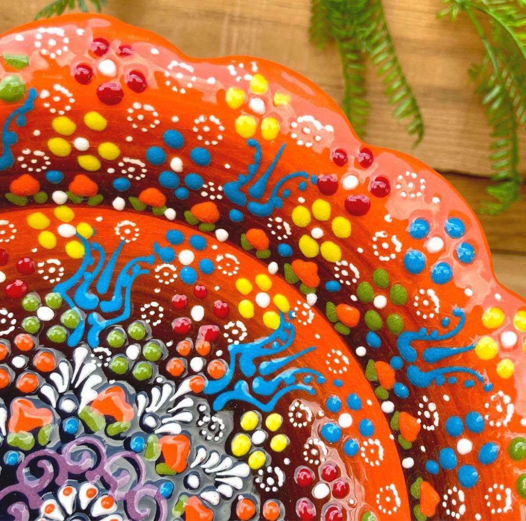 22cm☆新品☆【トルコ】ボウル 皿＊オレンジ＊ ハンドメイド キュタフヤ 陶器