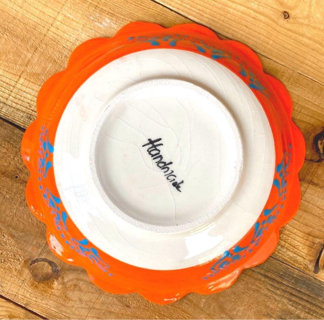 22cm☆新品☆【トルコ】ボウル 皿＊オレンジ＊ ハンドメイド キュタフヤ 陶器