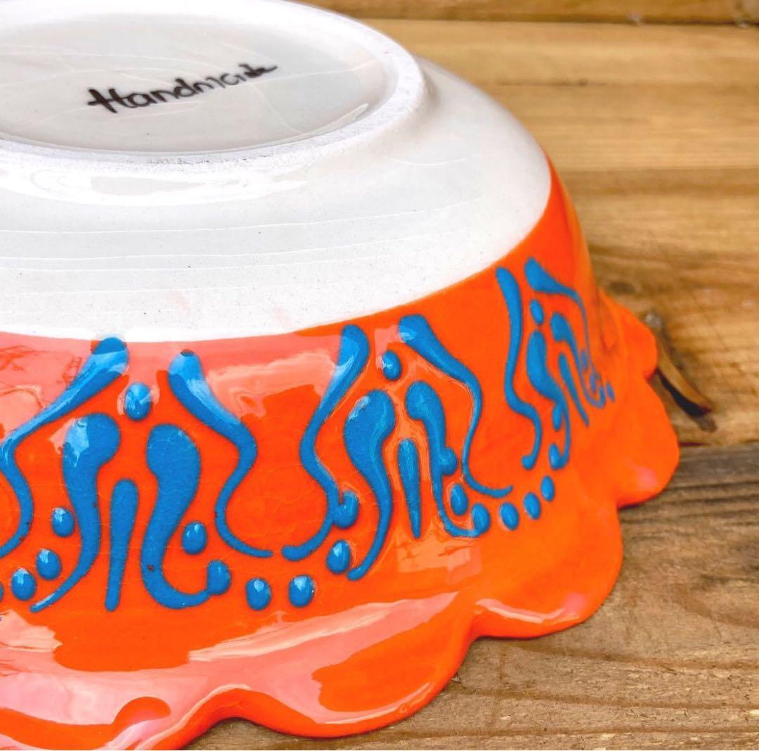 22cm☆新品☆【トルコ】ボウル 皿＊オレンジ＊ ハンドメイド キュタフヤ 陶器