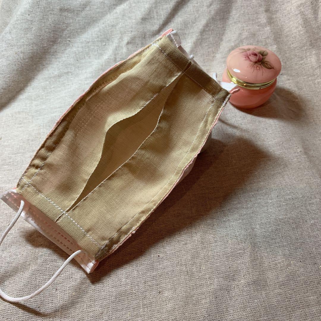 マスクカバー　夏向　レース生地　ピンク　4ギャザー入り　2way