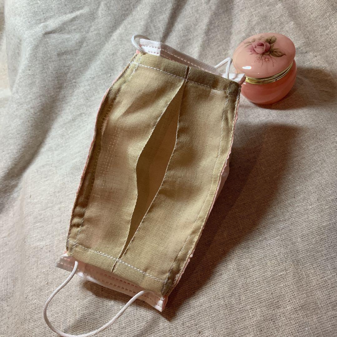 マスクカバー　夏向　レース生地　ピンク　4ギャザー入り　2way