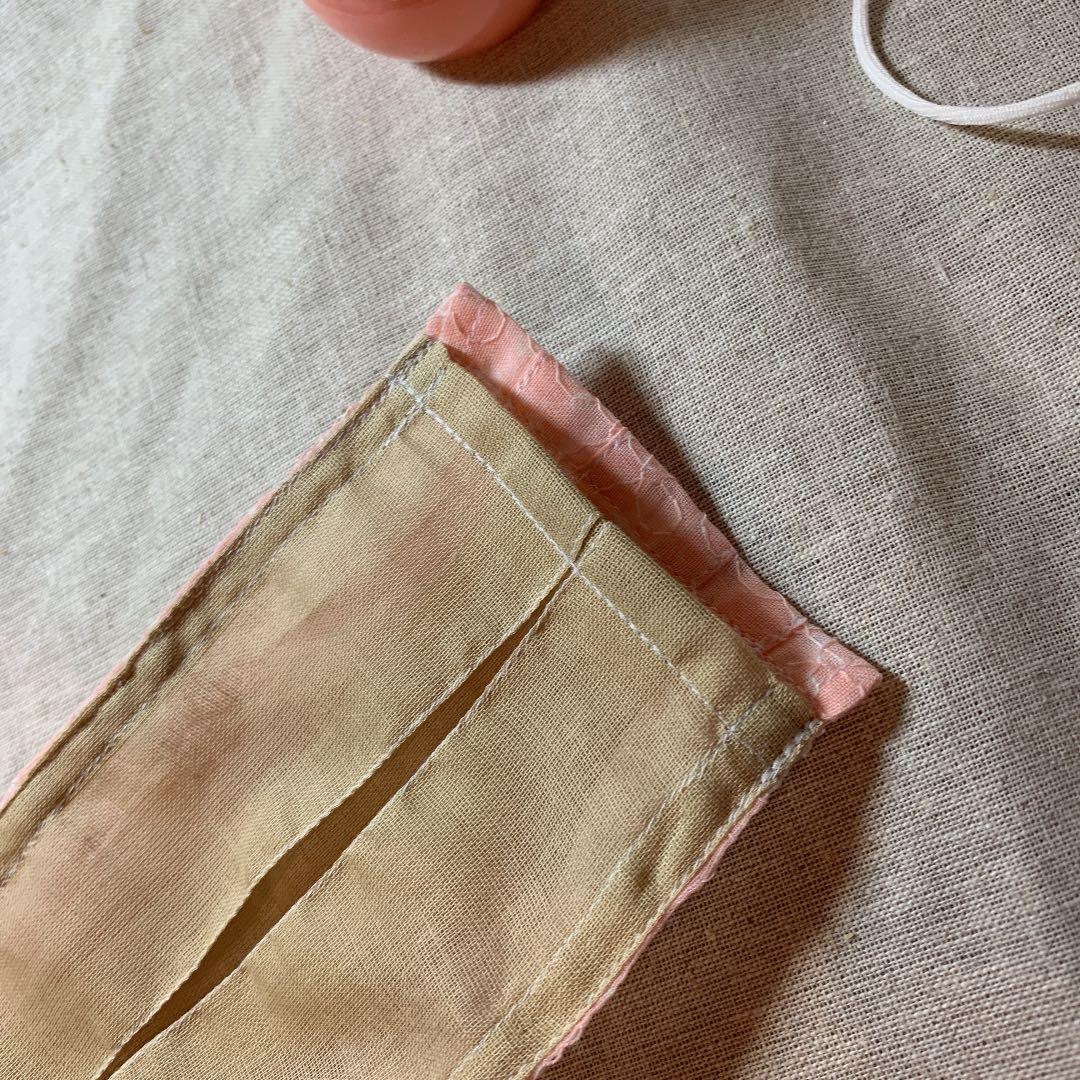 マスクカバー　夏向　レース生地　ピンク　4ギャザー入り　2way