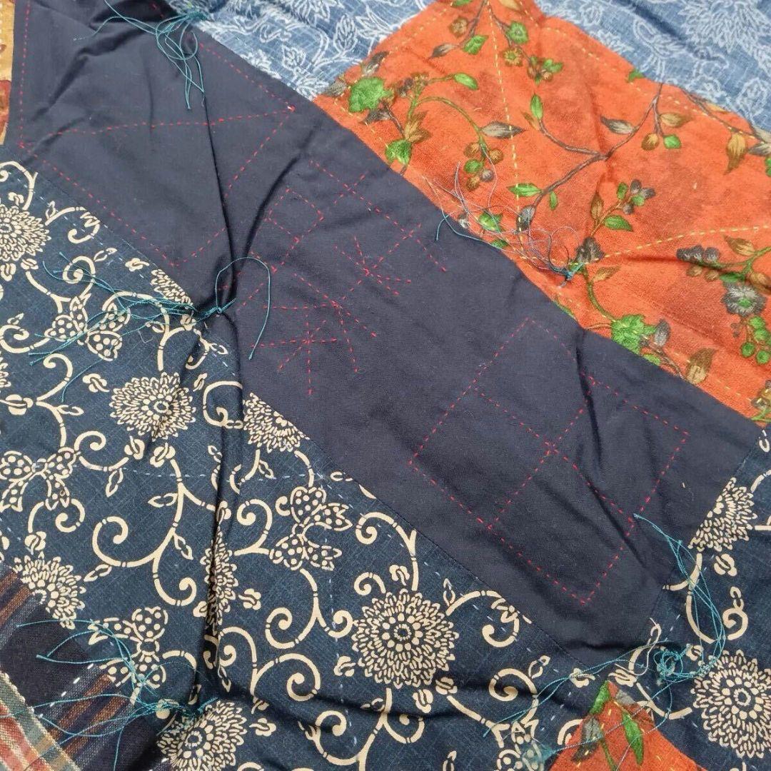 ♢★B35パッチワーク 手縫い 刺子 ハンドメイド 厚手 約168cm角 掛布団