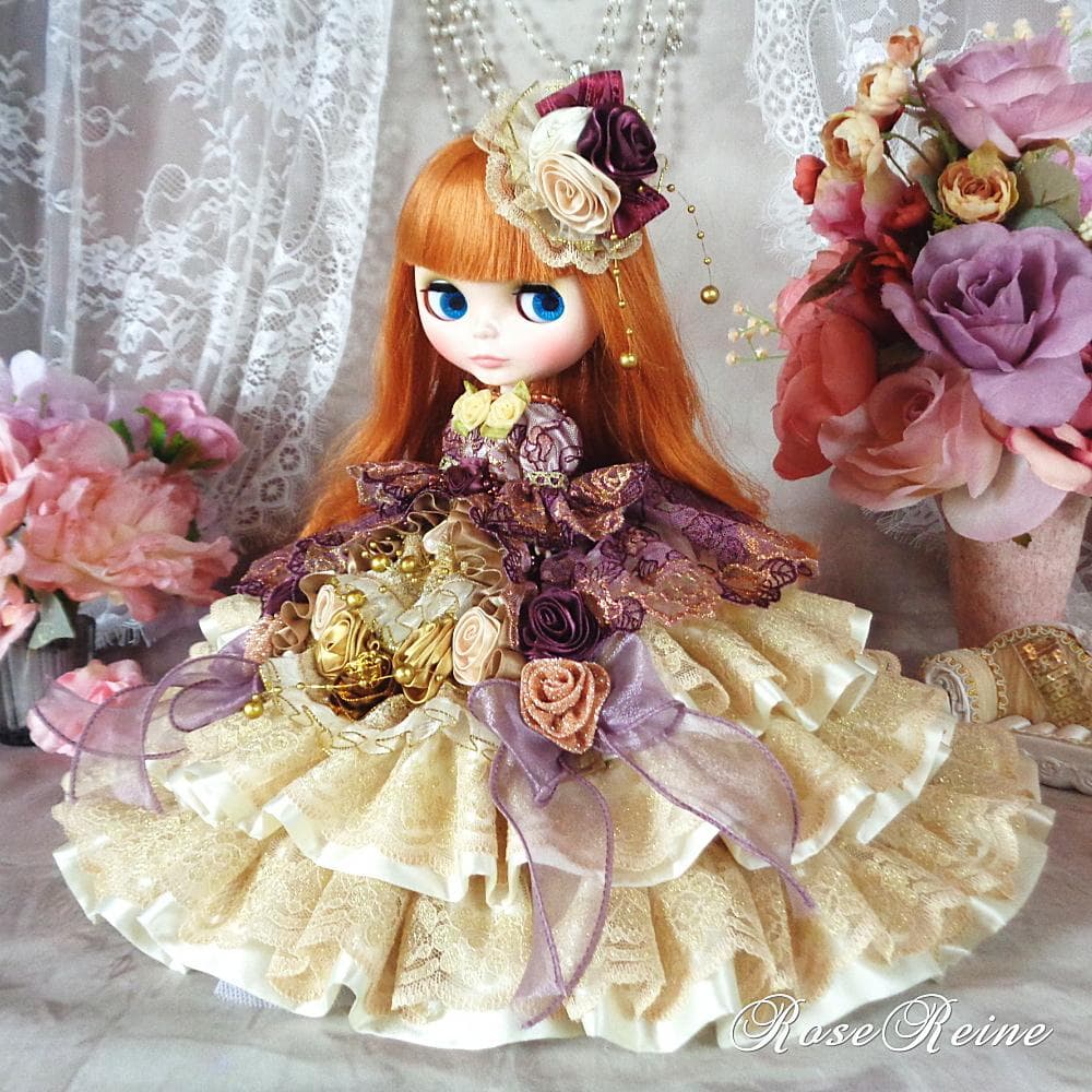 ルノワールの夢 アンティークゴールドレースの豪華フリルドールドレス