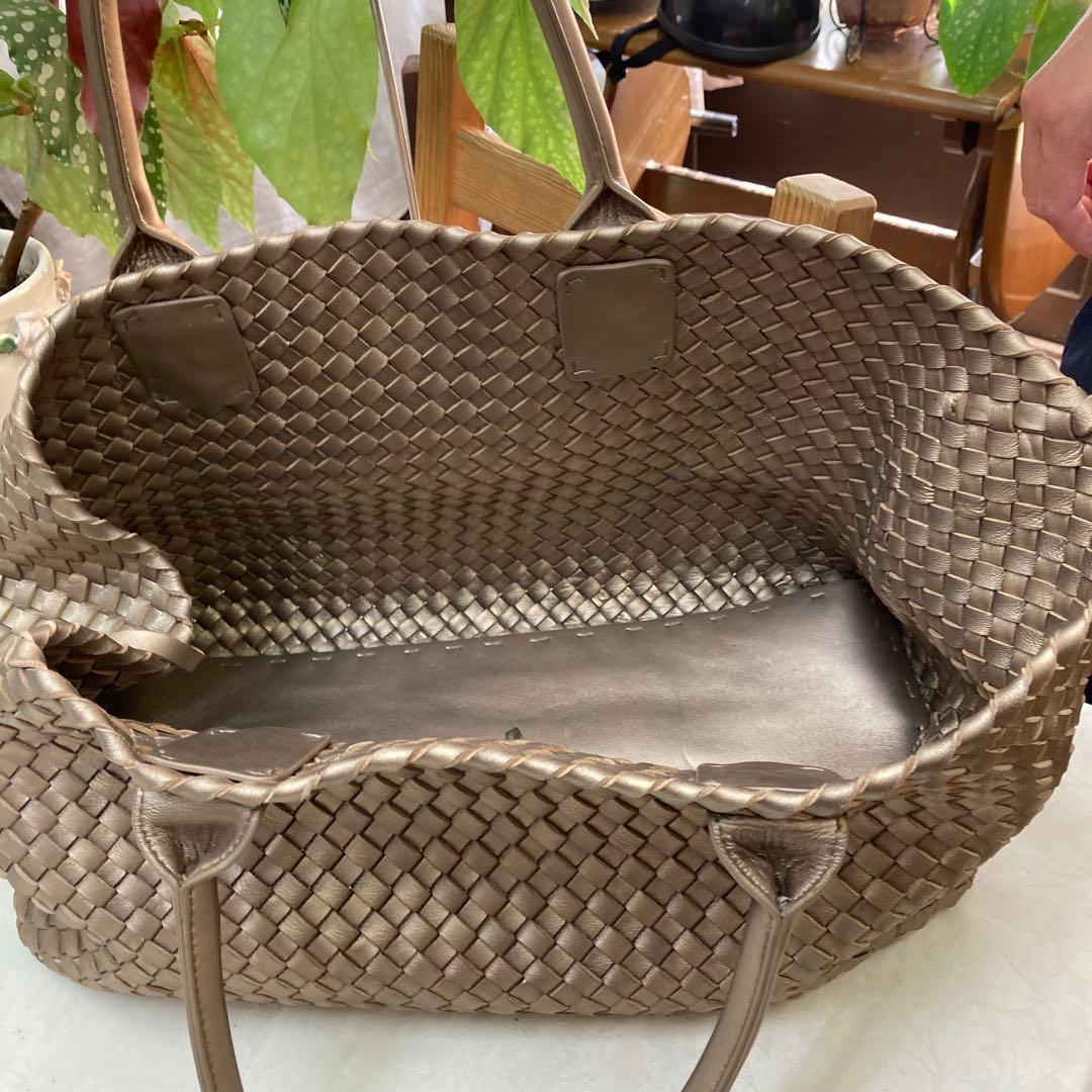 ハンドメイド ゴールド 編み込みレザー かごバッグ