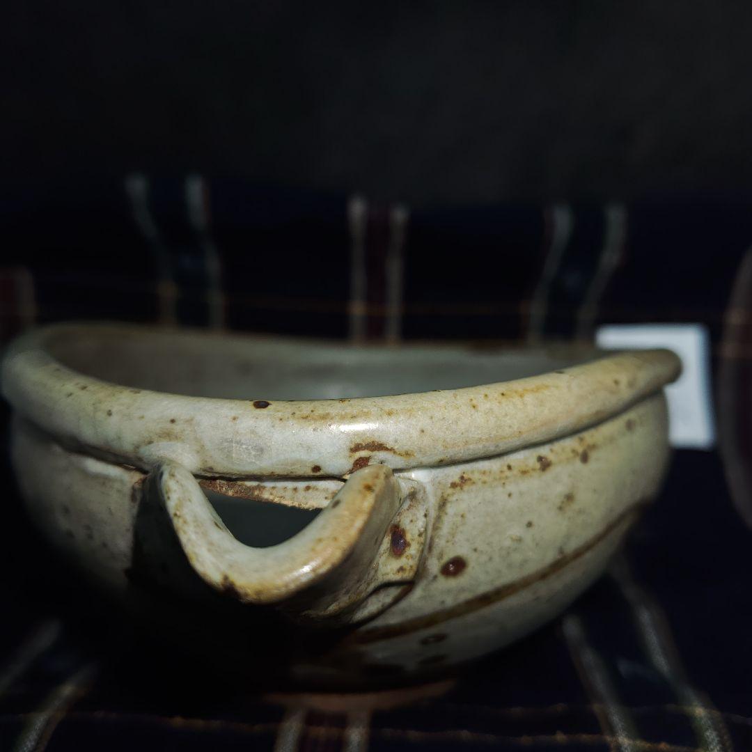 古絵唐津、草花文片口茶碗(元箱、綿絣染包み古布付)