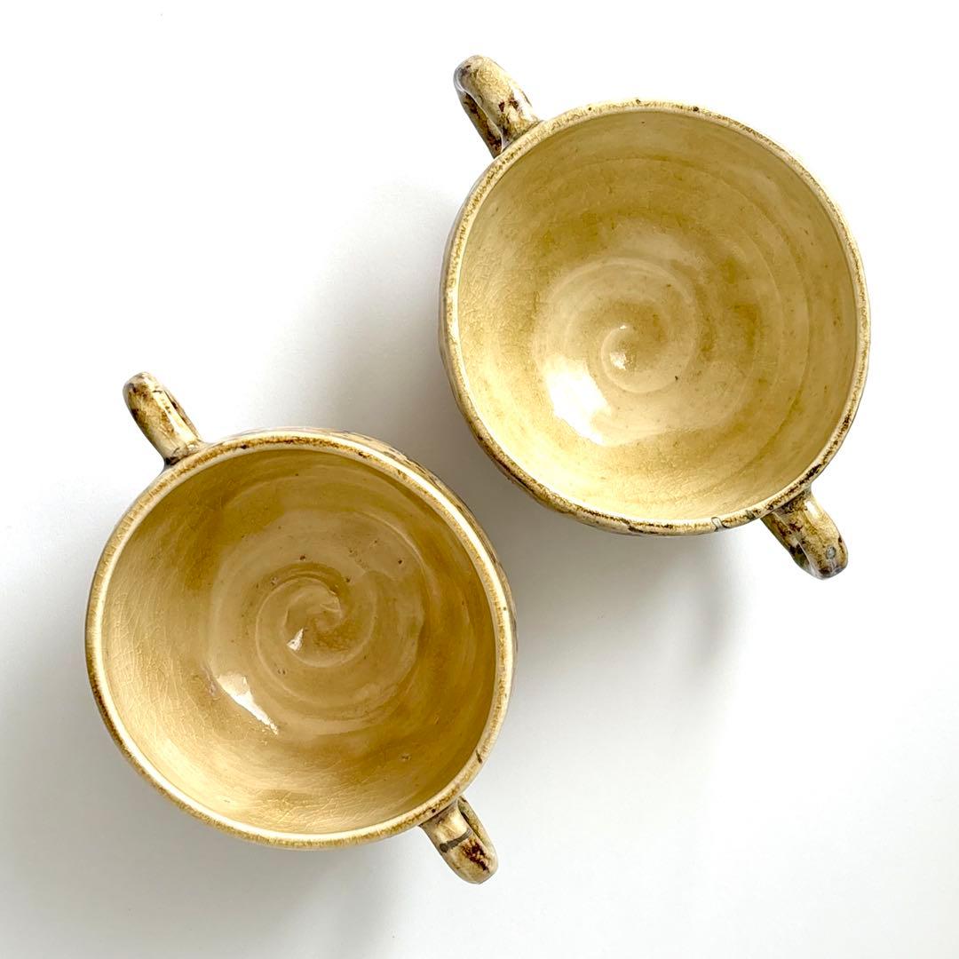 スープカップ⑥　2個セット　織部風　作家もの